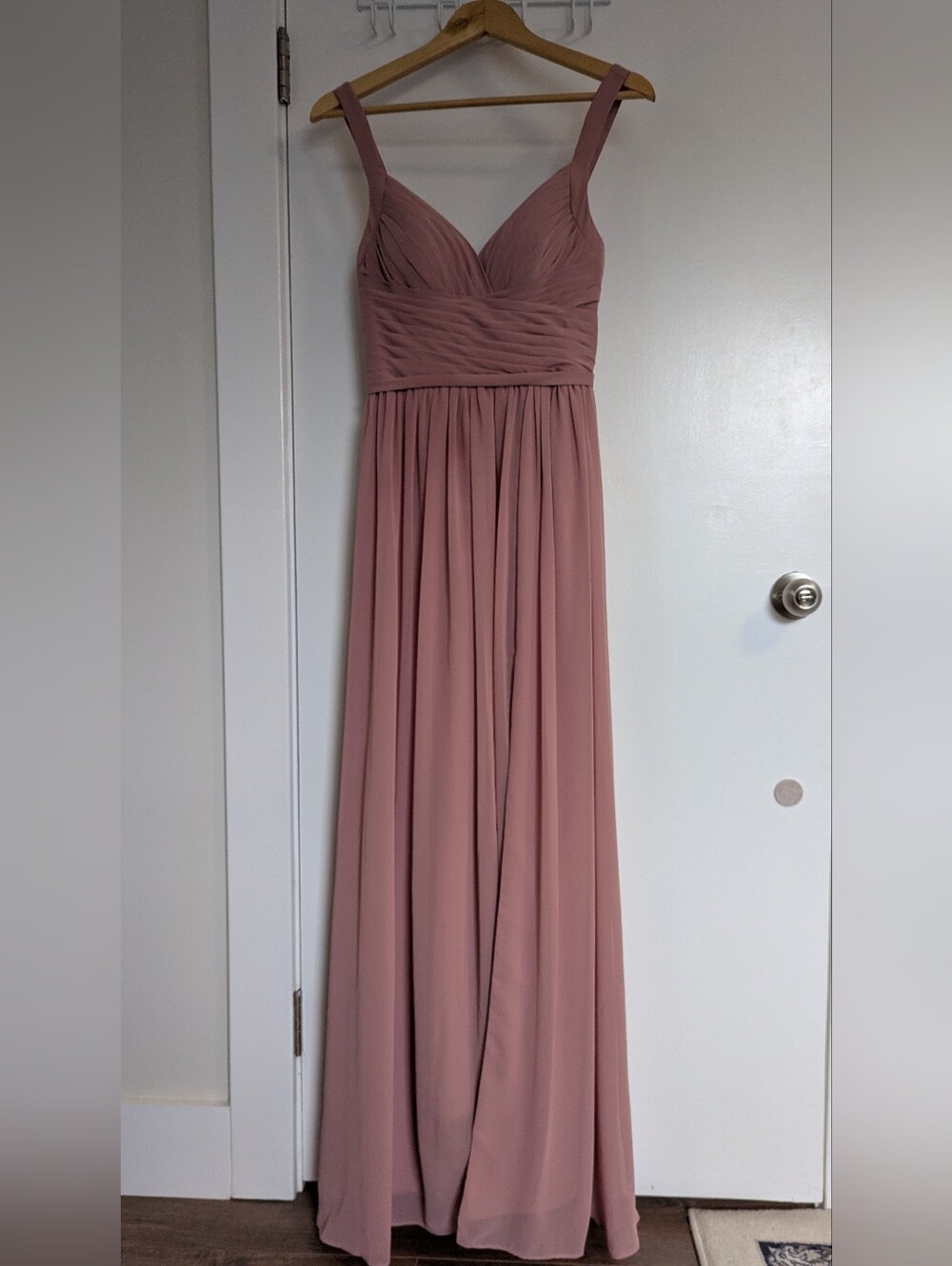 Azazie Dusty Rose Spaghetti Strap Maxi Dress with High Slit - Picture 8 of 13